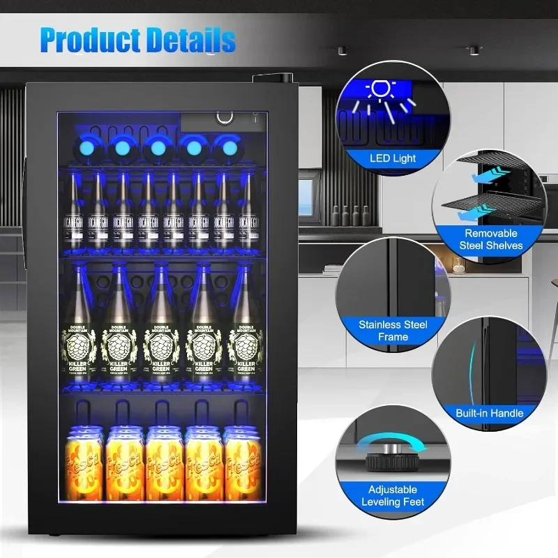 ARLIME Mini Fridge, Drink Cooler, 120 Can, Beverage Refrigerator with Glass Door, Removable Shelves for Soda Beer Wine
