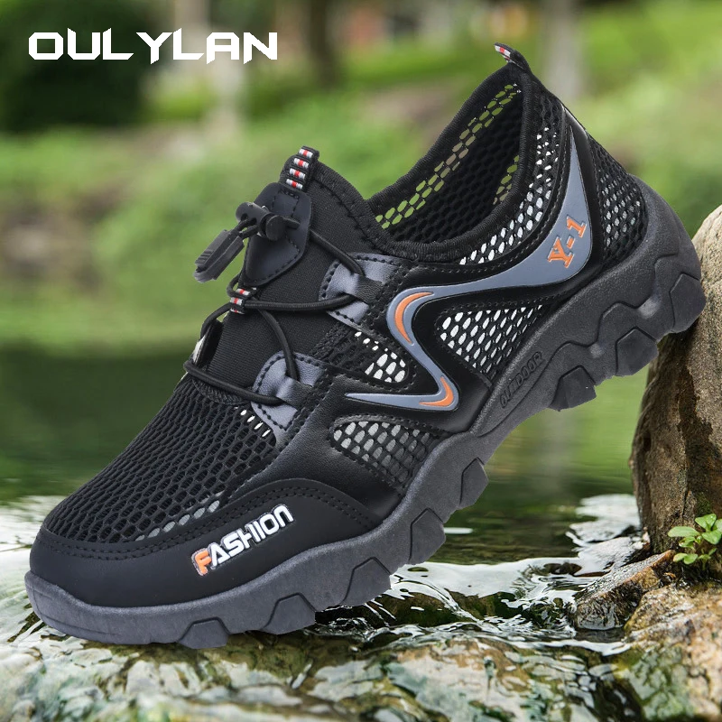 

Oulylan Rain Water Shoes for Men Summer Outdoor Breathable Mesh Trekking Hiking Sneakers Men's Lightweight Hollowed Shoes