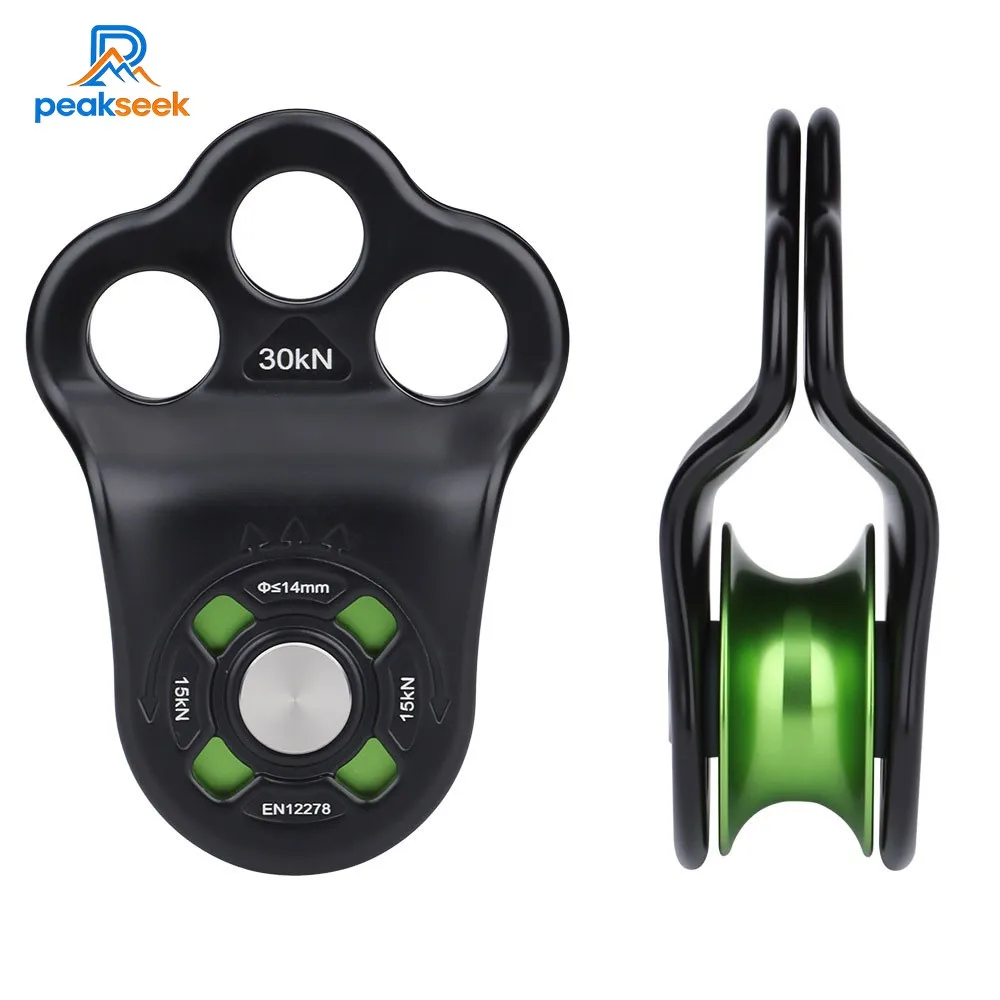 Peakseek 30KN 7075 Aluminum Alloy Single Pulley Built-in Ball Bearing 3-Hole Outdoor Rock Climbing Pulley view 3