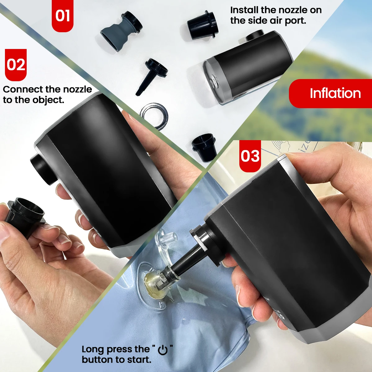 

Портативный воздушный насос, электрический надувной насос для вакуумных мешков для хранения, надувной матрас, кольцо для плавания, поплавок для бассейна, для вечеринок, кемпинга