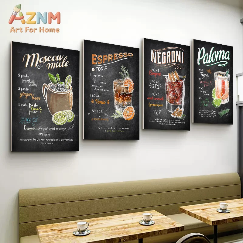 Vintage Tonic Drinks Cocktails Poster Canvas Painting Whisky Wall Art Martini Mojito Bar Cafe Kitchen Home Restaurant Decor