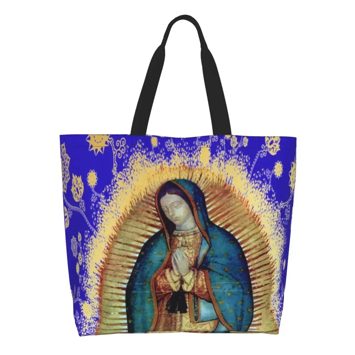 Kawaii Print Our Lady Of Guadalupe Mexican Virgin Mary Mexico Tilma Shopping Tote Bag Reusable Canvas Shopper Shoulder Handbag