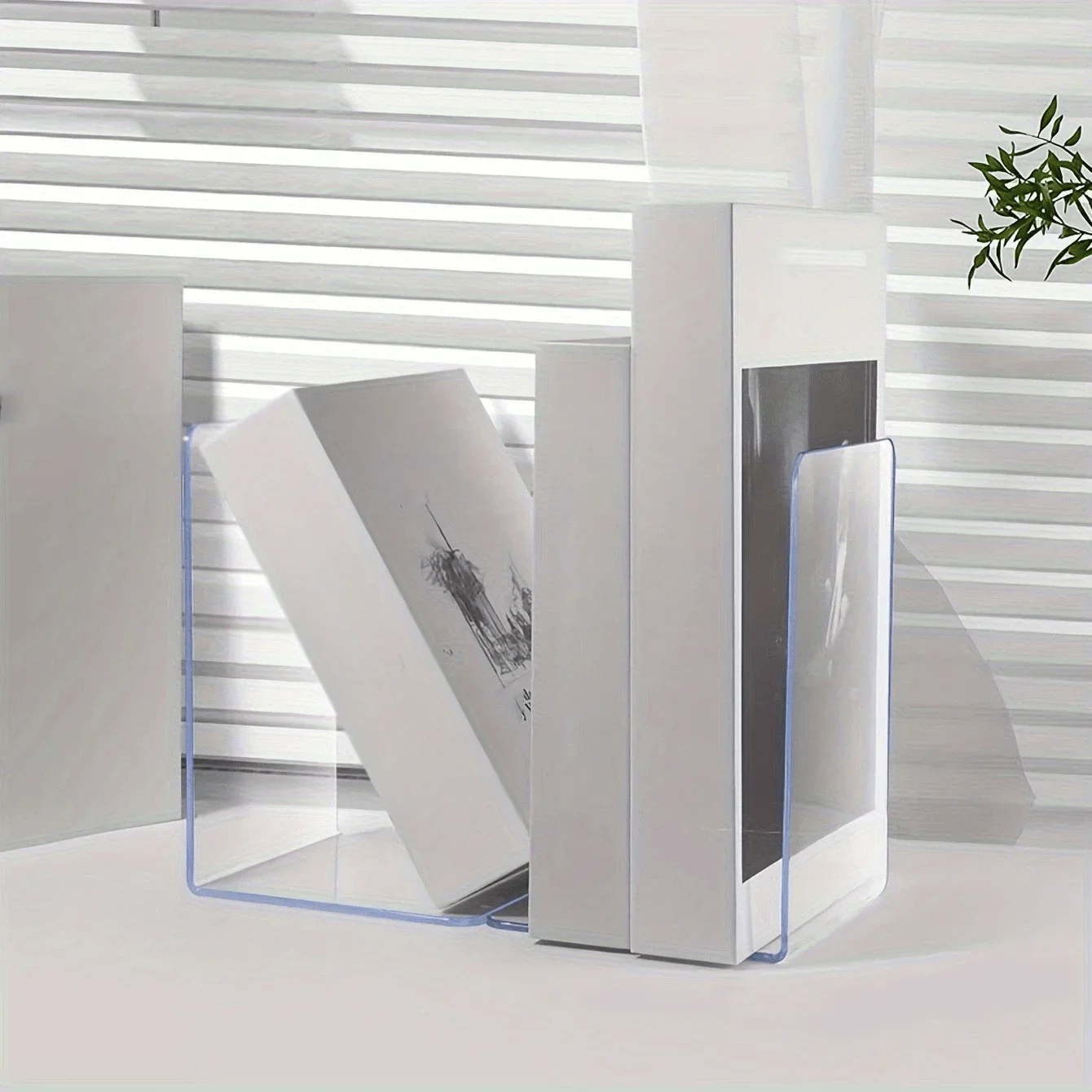 2pcs Acrylic Bookends - Transparent L-Shaped Desk Organizer, Bookshelf for Office & Home, Book Display Rack