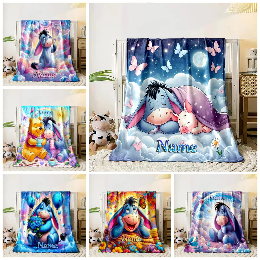 Customized Name Personalized Blanket Disney Pooh Bear Eeyore Children Warm Soft Blankets Home Travel and Comfortable Blanket