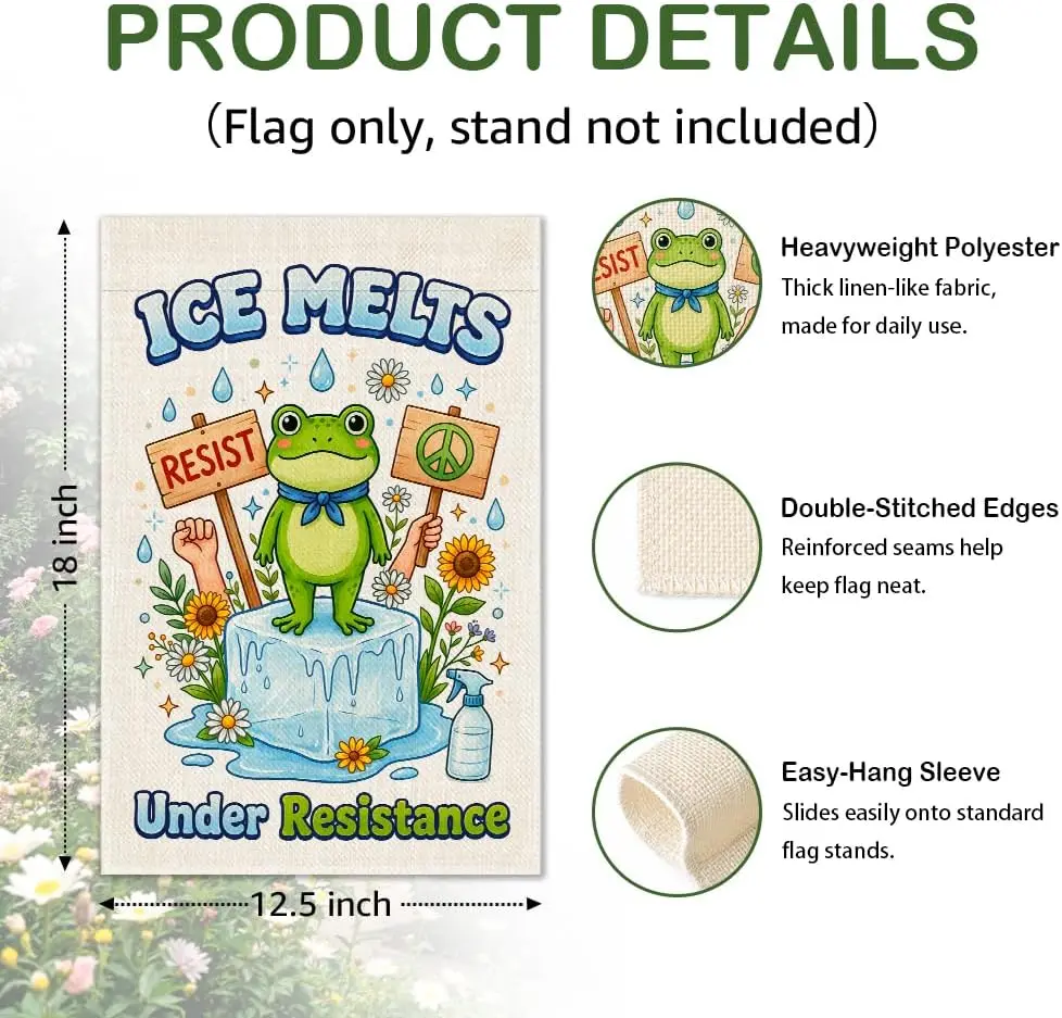 Ice Melts Under Resistance Garden Flag 12x18 Inch Double Sided, Immigration Social Justice Peace Yard Flag, Political Protes kkz