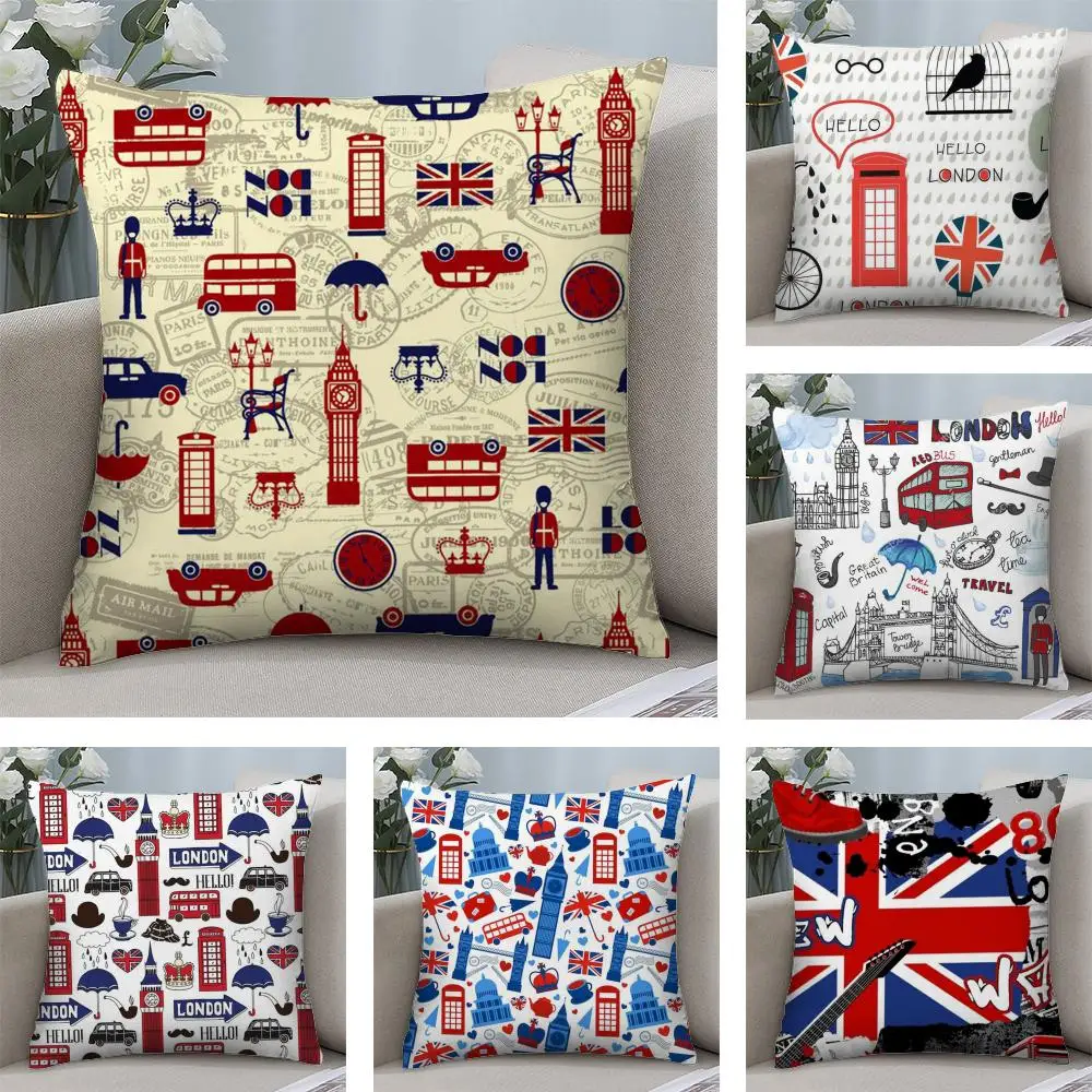 LOVE England Printed Cushion Cover Soft Plush Fabric Double-Sided Printed Sofa Cushion Cover for All Seasons Home Decor Gift