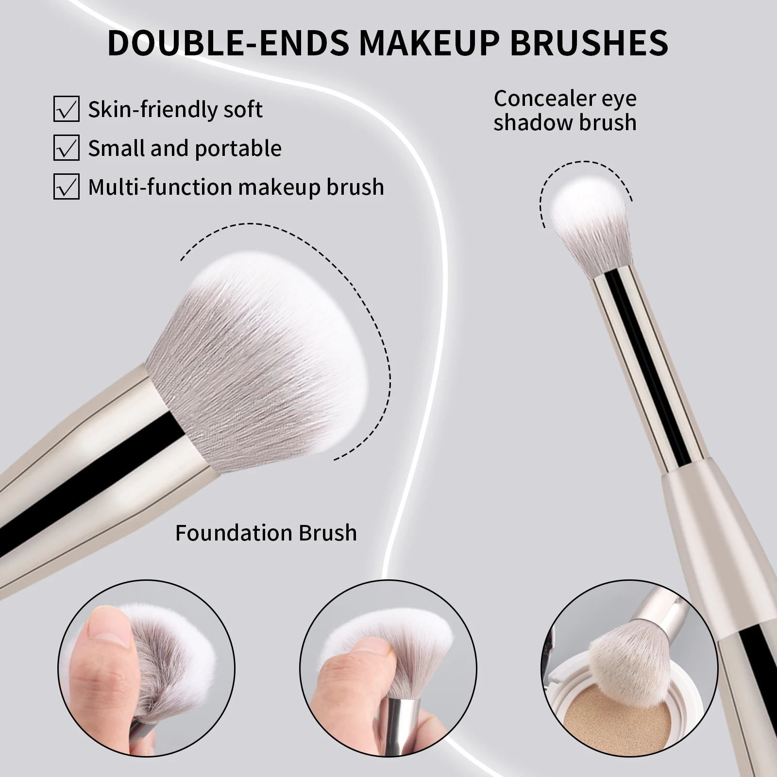 2 uds cara doble cabeza maquillaje ajuste base contorno cara contorno cepillo polvo alto brillo colorete Mini portátil Mak