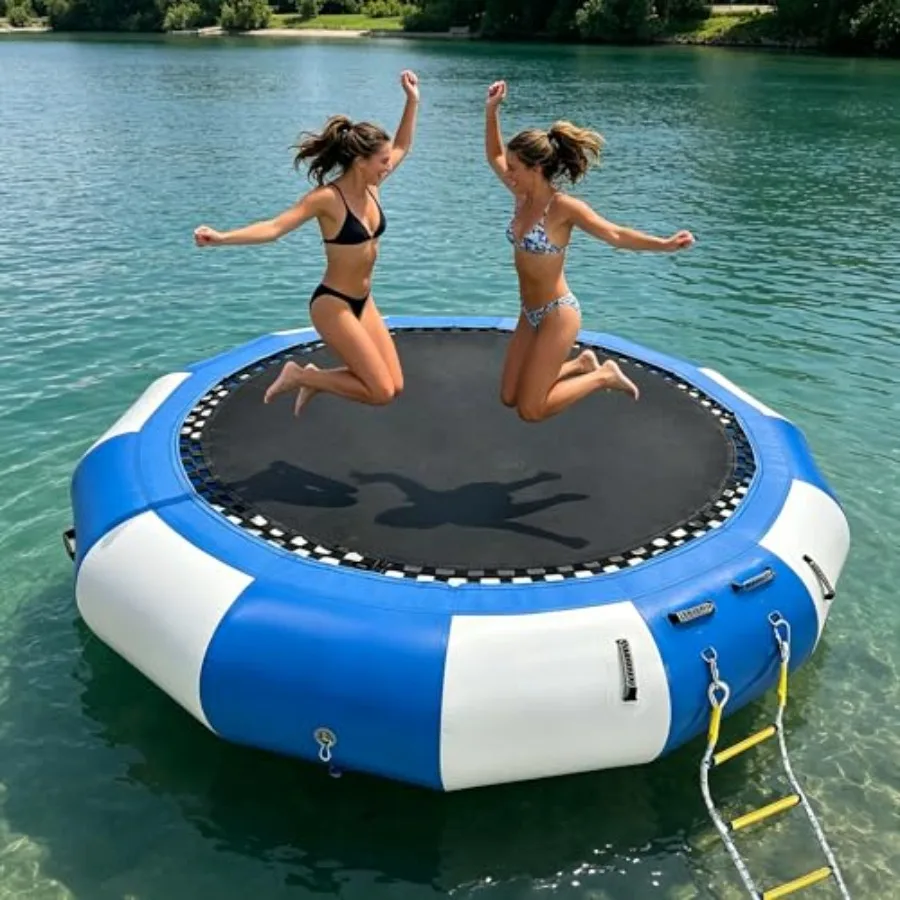 Lake water sports inflatable water trampoline: 10 ft floating bounce platform durable PVC material vibrant blue color extra-sta