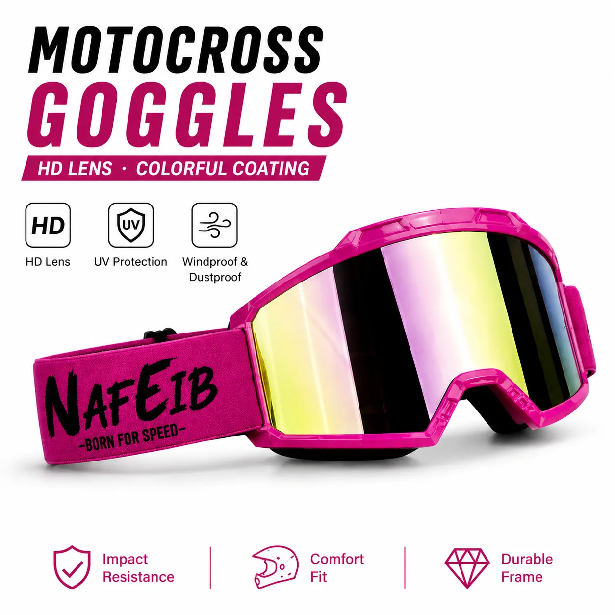 MX ATV Motocross Goggles HD Lens - Windproof Dustproof UV Protection for Off-Road Riding Skiing Cycling Outdoor Sports