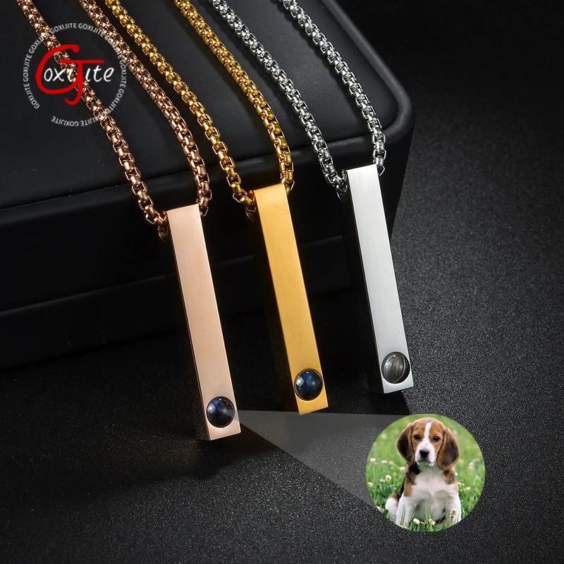 Goxijite 3-color Glossy Bar Pendant Necklace Stainless Steel Custom Color Photo Chocker Collar Birthday Party Jewelry Gifts