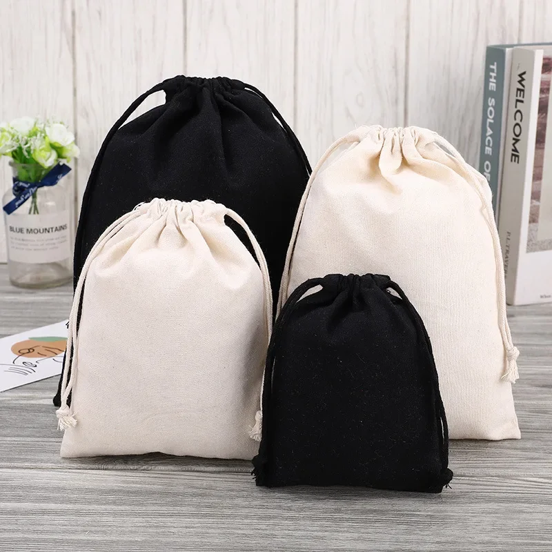 Canvas Bag Cotton Drawstring Drawstring Pocket Shopping Cotton Bag School Gym Travel Dustproof Handbag Blank girdle storage bag