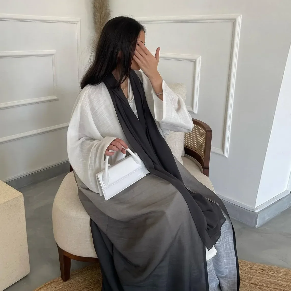 Abaya de dubaï pour femmes, ensemble de Robe Hijab de couleur dégradée Eid, Kimono musulman Cardigan Kebaya Caftan Marocain Femme Robe Islam Jalabiya