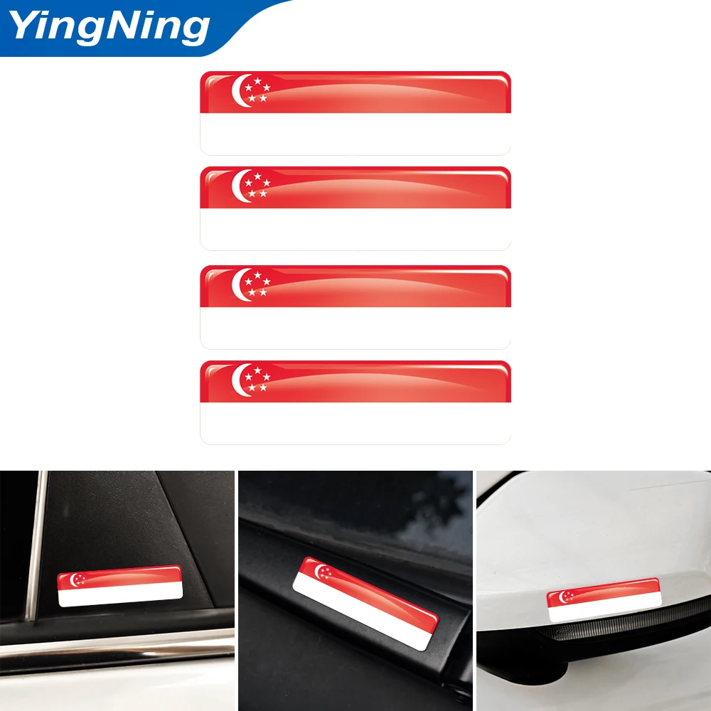 

4Pcs Singapore Flag Car Sticker 3D Epoxy Resin Decal Reflective Singaporean National Flag Stripe for Auto Door Bumper Decoration