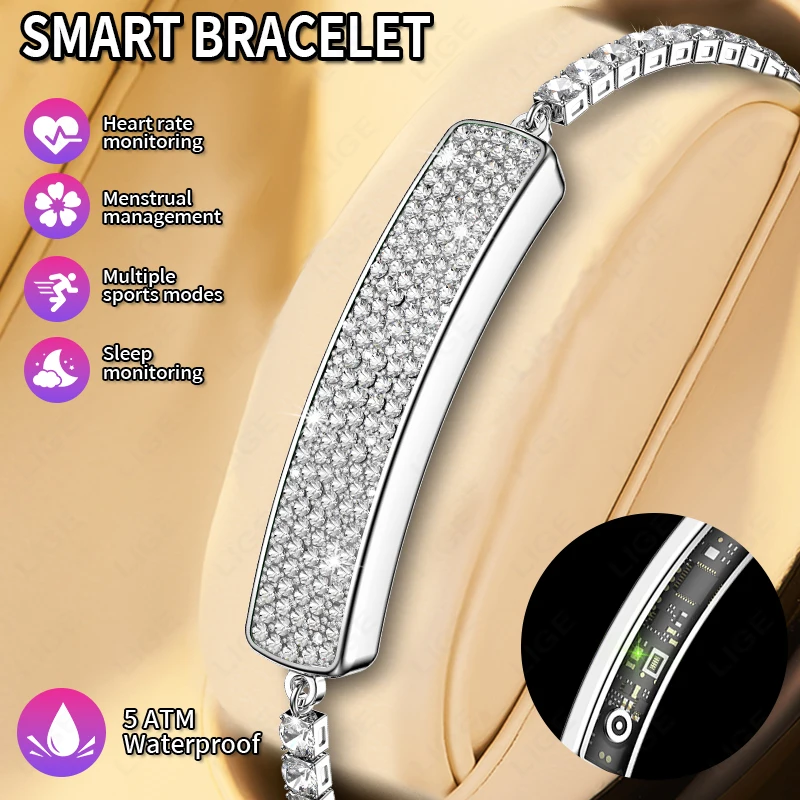 

LIGE Pretty Crystal женский умный браслет пульсометр кислород в крови монитор сна женские умные часы водонепроницаемые женские часы подарок
