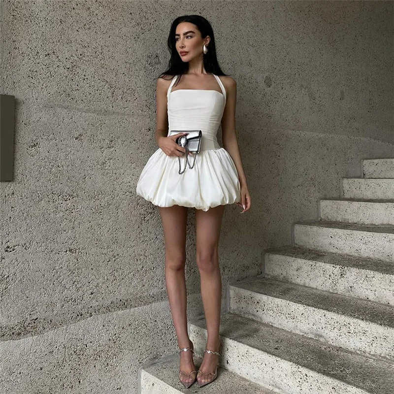 

STUNROBES Luxury Formal Evening Dress For Women Solid Sexy Halter Backless Club Party Dress Bodice Ruched Bodycon Minin Dresses