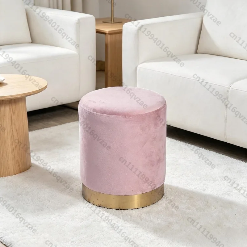 Modern Multi-colored Velvet Round Ottoman with Gold Base for Bedroom Living Room Round Ottoman