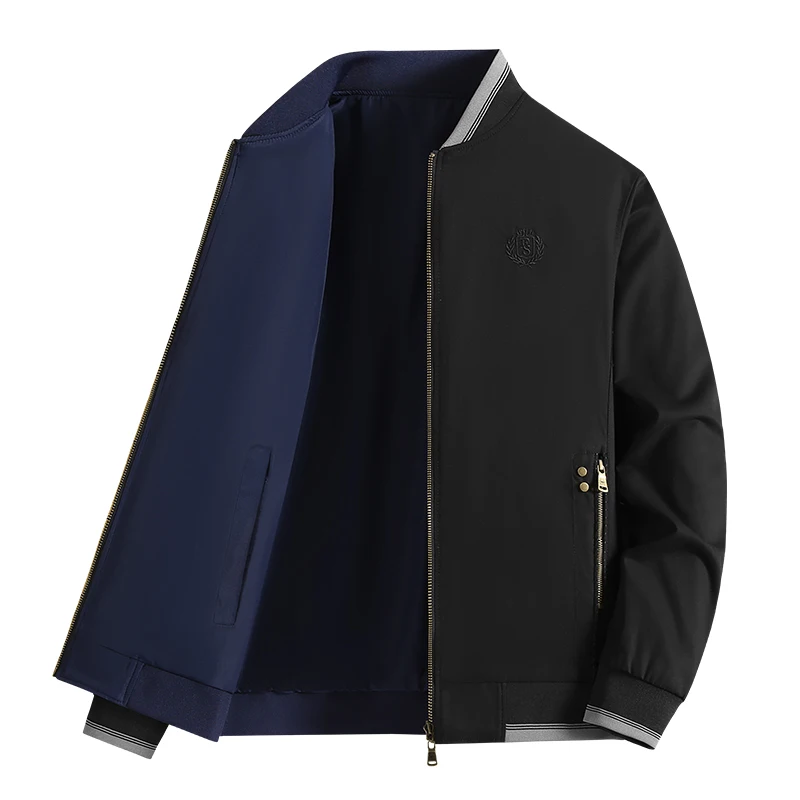 

Men's Spring Business Coat Brand Double Face Solid Jacket Fashion Embroidered Zipper Pocket Casual Work Windproof Cargo Jacket