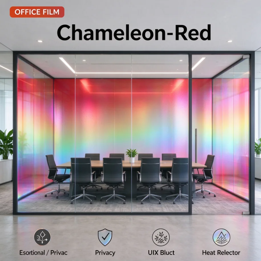 Chameleon Red PET Window Tint Roll One Way Vision Privacy Film Anti UV Heat Insulation DIY Install Home Office Car Glass Use