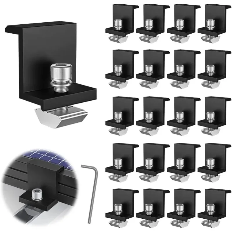 20 Stück Solarpanel-Endklemmen aus Aluminiumlegierung, korrosionsbeständiges PV-Montagezubehör für 30-mm-Rahmen-Solarsysteme
