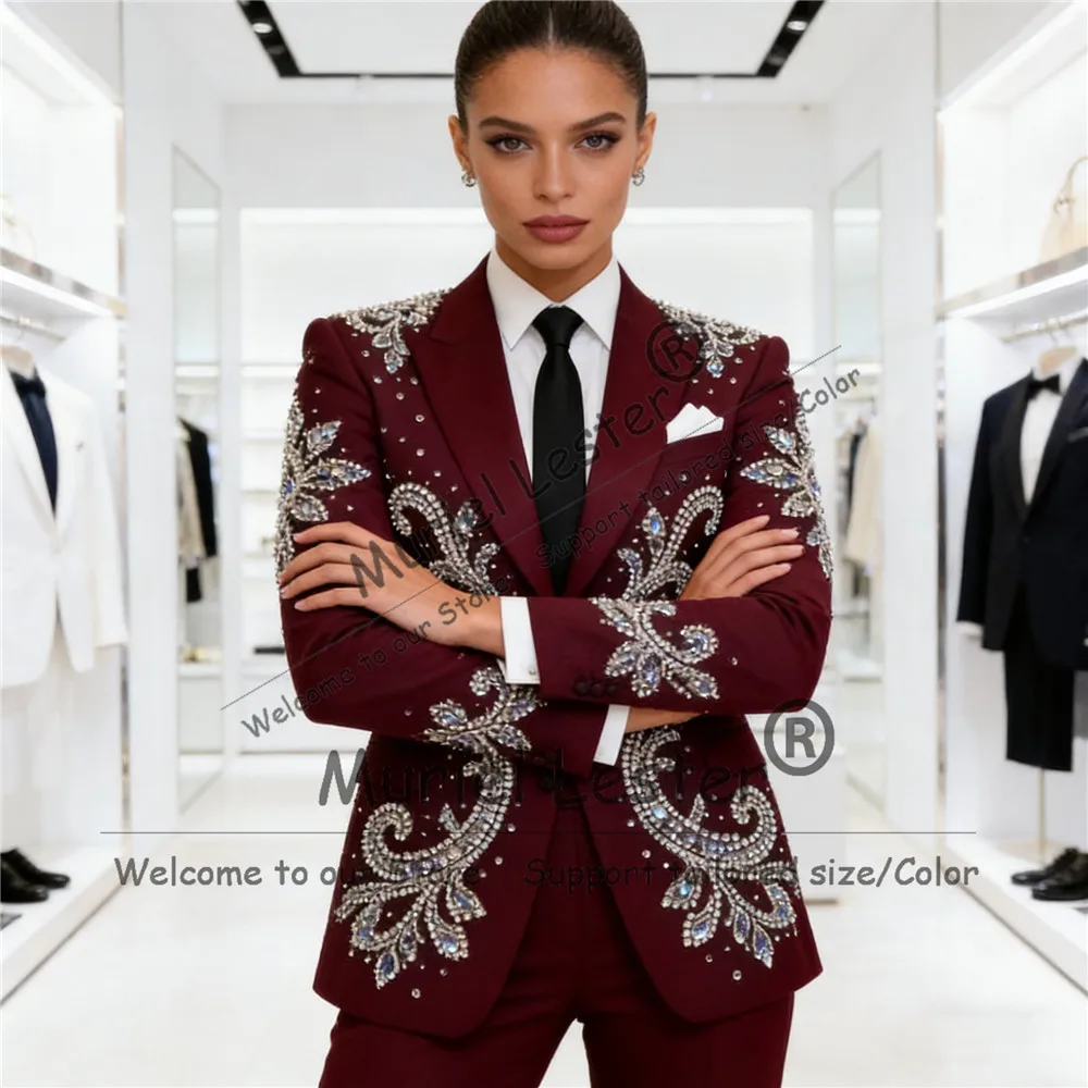 

Роскошный женский костюм с бисером и стразами, индивидуальный пошив, пиджак, брюки, комплект из 2 предметов, наряд для подиума