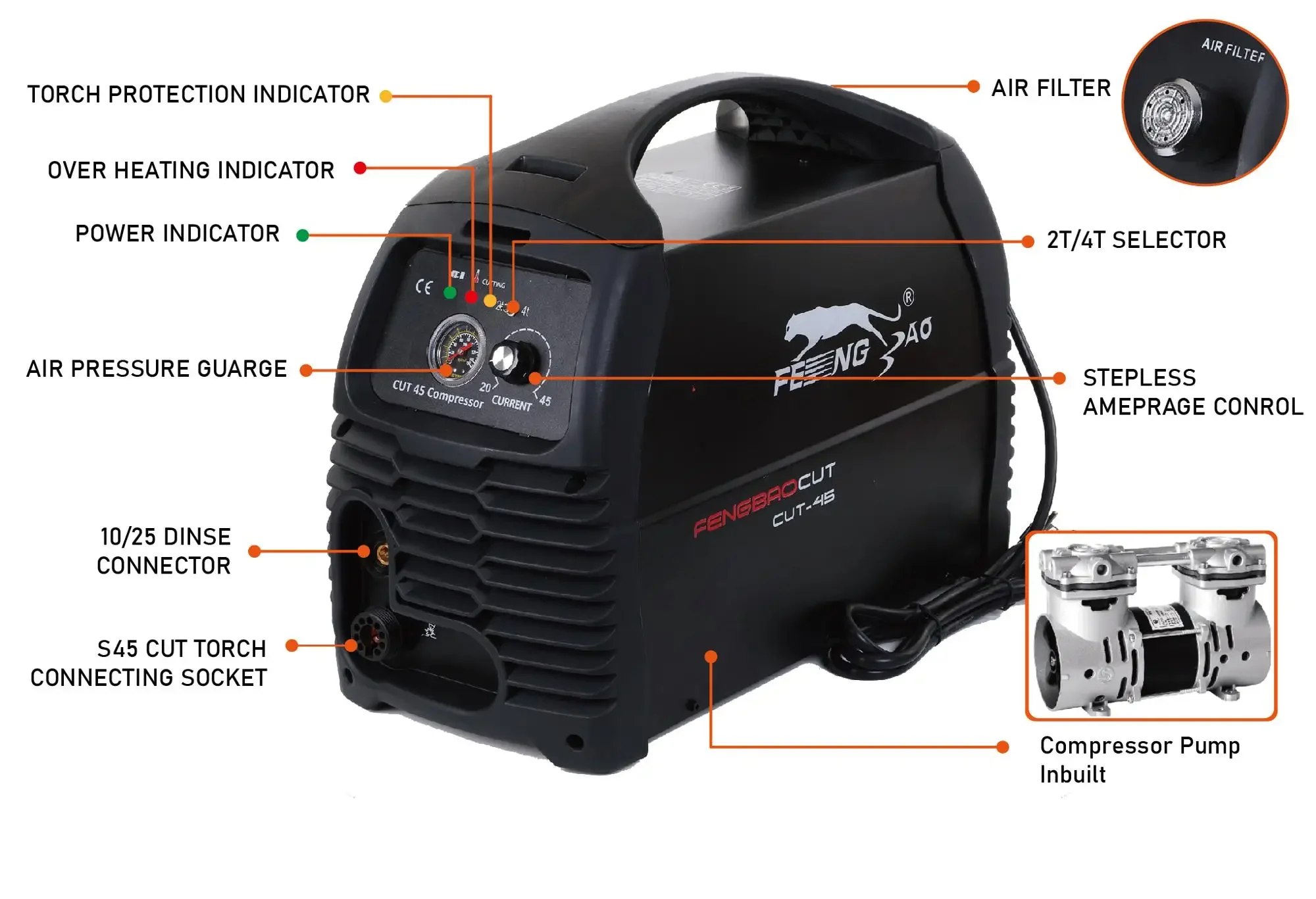 Pilot ARC plasma cutter with compressor cut 40 amp welder max thickness 8-10mm