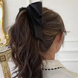 Clip de plátano con lazo de cinta de satén coreano para mujer y niña, Clip Vertical dulce y lindo, horquilla para cola de caballo, tocado, accesorios para el cabello