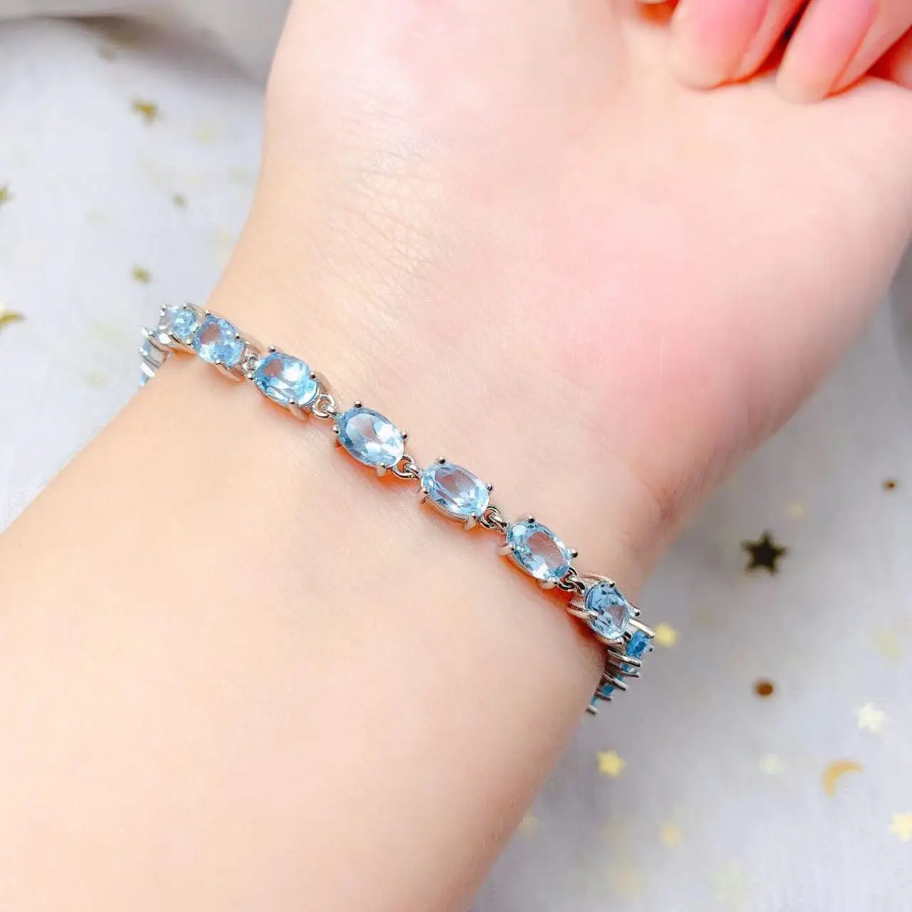 ZECAA Topaz Fine Jewelry Woman Topaz Pendant With Natural Blue Topaz Gemstone 4*6mm Topaz Bracelet Jewelry For Lady Gift