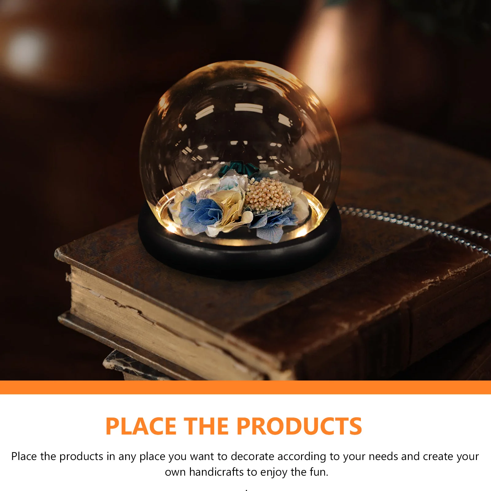 غطاء زجاجي على شكل زهرة أبدية، قاعدة خشبية، قبة شفافة، عرض ديكور لحفلات أعياد الميلاد والولائم وديكور المنزل