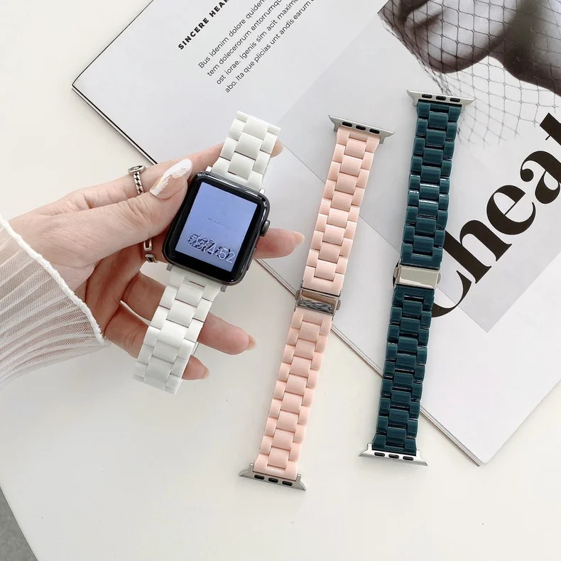 New Rainbow Color Resin Strap For Apple Watch 41mm 45 44 40 49 mm Macaron Girl Watchband For iWatch 8 7 6 5 4 3 Band Accessories