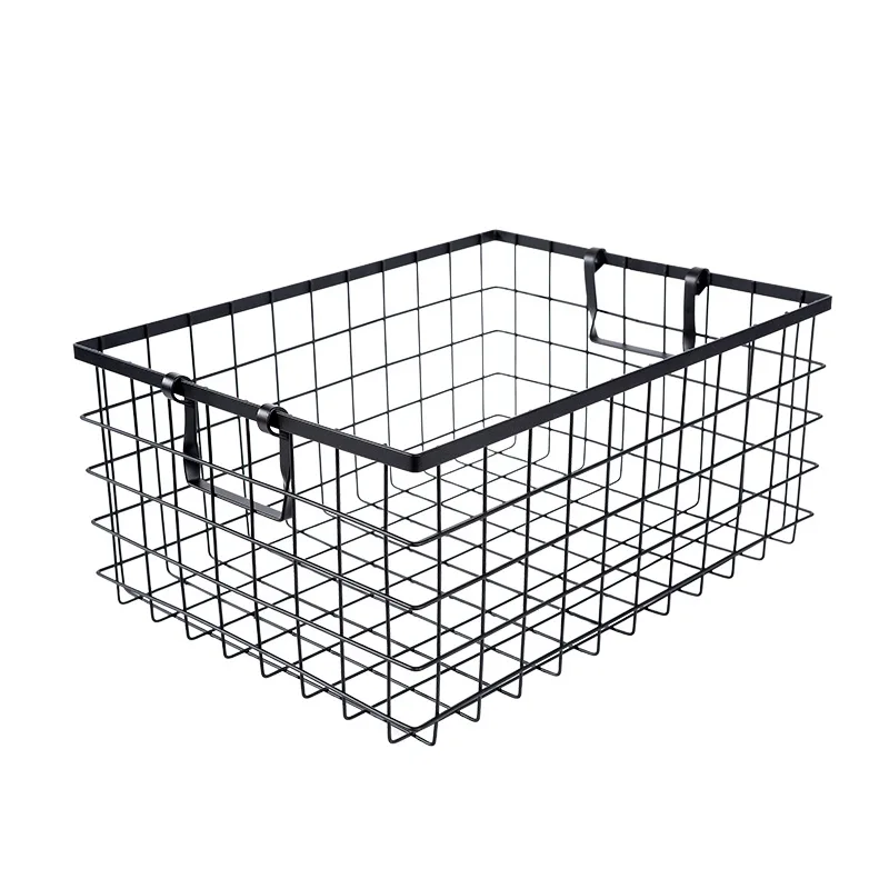 1 PC Black Iron Storage Basket Storage Basket Multifunctional Wire Mesh Desktop Storage Organizer for Home Wicker Supplies