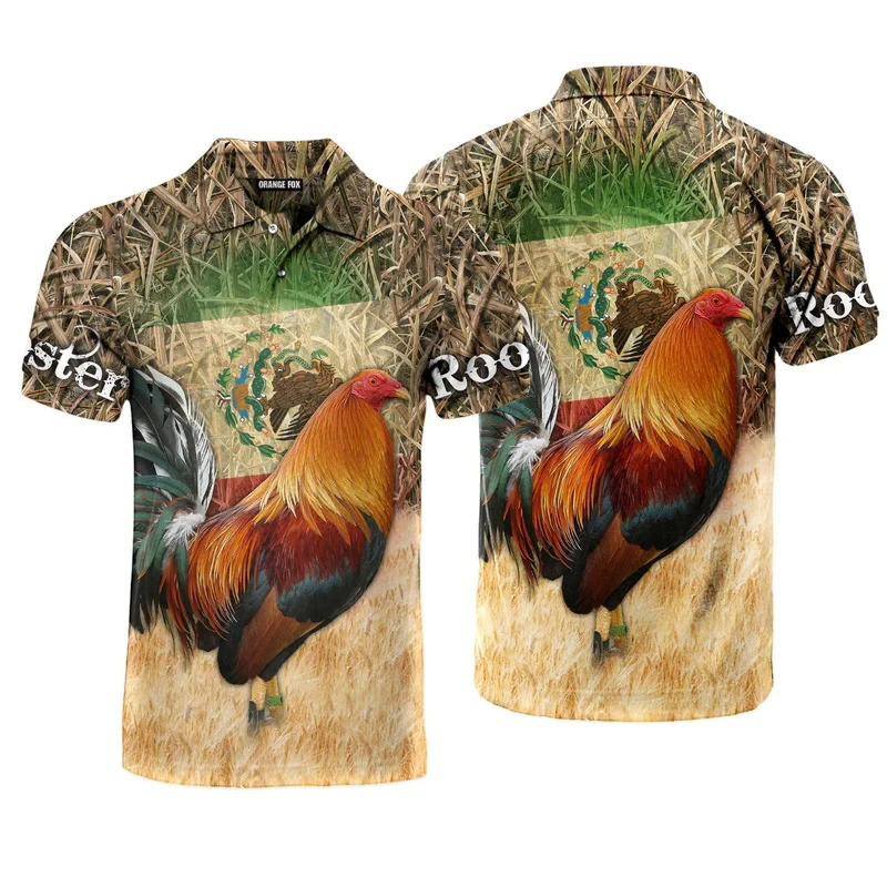 3D Print Mexico Flag Polo Shirt For Men Women Tops Fashion Short Sleeve Button Lapel Polo Mexico Rooster Pattern Unisex Tops view 3