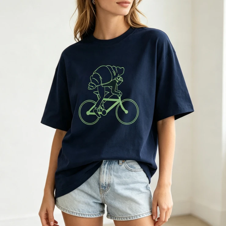 Funny Cycling T Shirt Minimal Line Art French Bread Graphic Tee Casual Cotton Loose Fit Street Fashion Harajuku Y2k Top Unisex