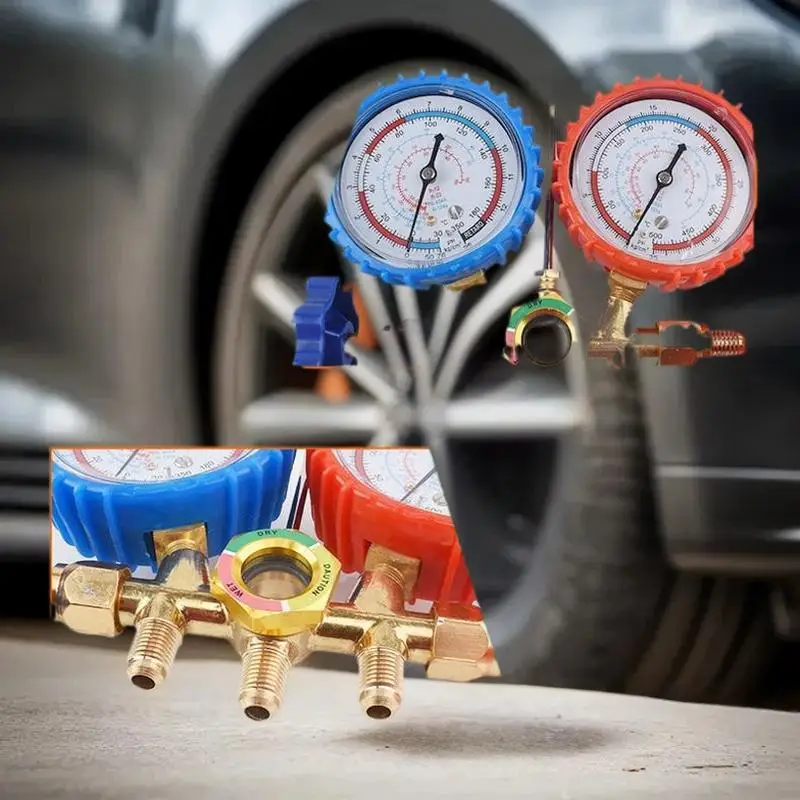 견고하게 제작된 AC 진단 매니폴드 게이지 세트, 3방향 R410A 매니폴드 측정에 이상적