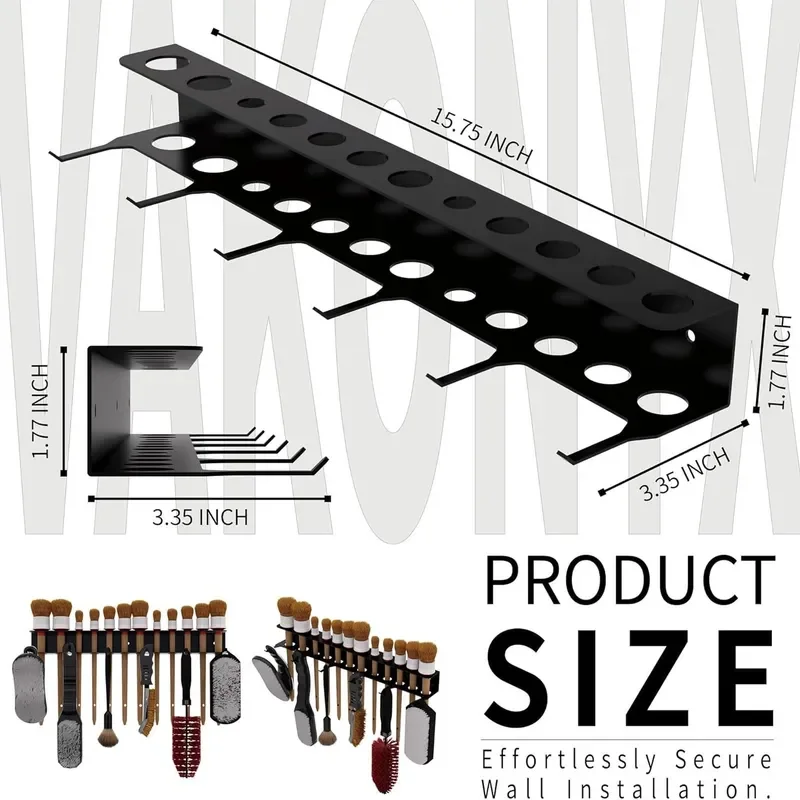 Wall Mounted Brush Storage Rack Garage Tool Hanger for Car Beauty Tool Organizer to Store 12 Brushes