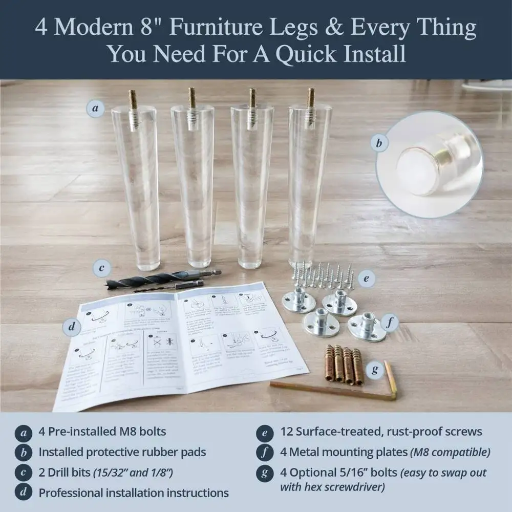 Acrylic Cone Furniture Feet Crystal Clear Support Legs For Modern Sofa Couch Cabinet Replacement Durable Home Hardware