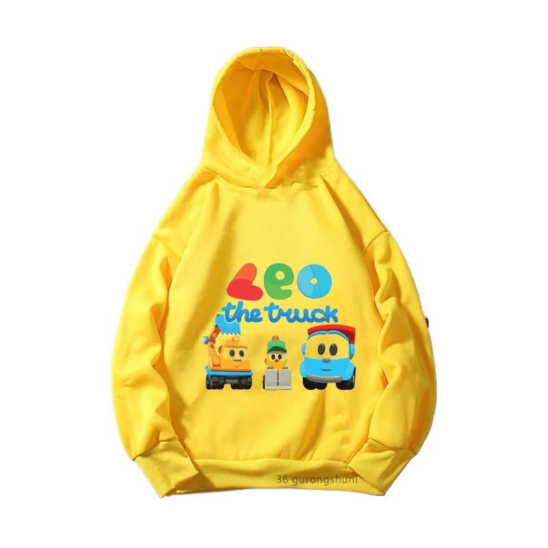 funny boys Hoodies Leo The Truck TV Show Cartoon Printed kids Hoodies Winter Yellow Long Sleeve Sweatshirt Baby Coat 3-12y