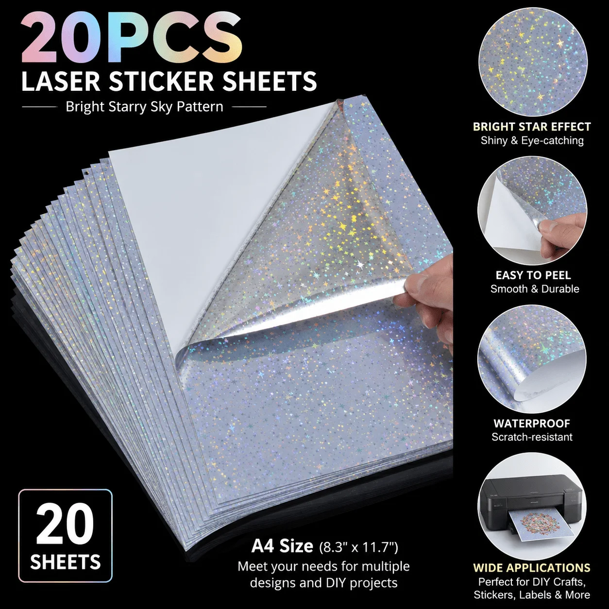 20-folhas-de-papel-adesivo-holografico-para-impressoras-a-jato-de-tinta-e-laser-vinil-brilhante-a-prova-d'Agua-secagem-rapida-tamanho-a4