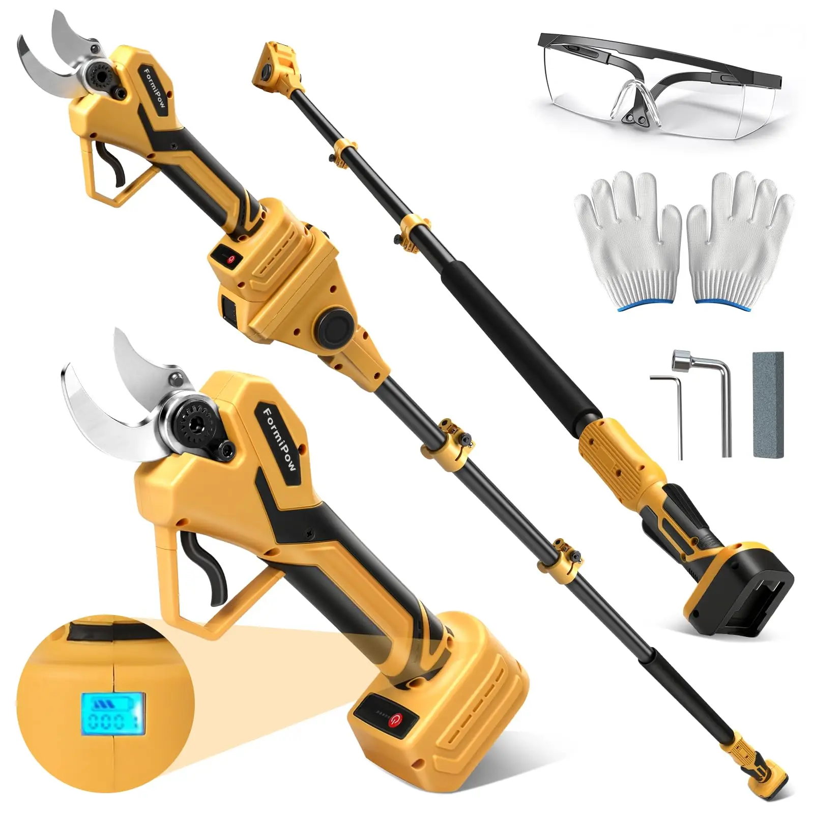 Cordless Pole Pruner for Dewalt 20V MAX (No Brushless Motor, Extension Pole (3.8FT-6.9FT), 2 Mode 1.2