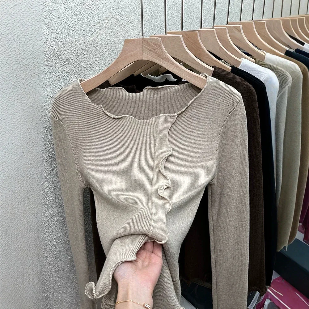 New Black Fungal Top Design Sense Sweater Knitted Bottom Shirt For Women