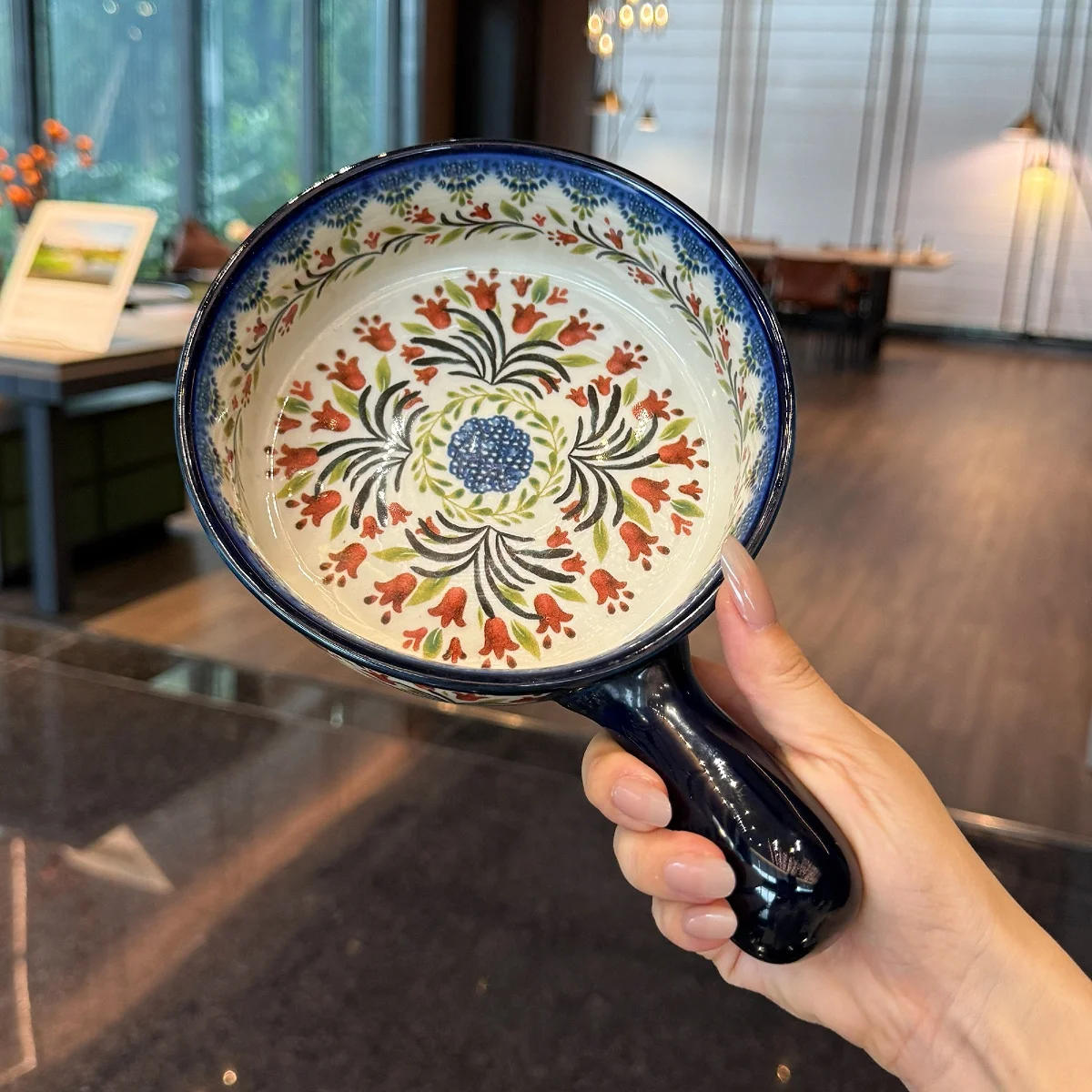 

Creative Cerc Bowl with Handle Small Floral Design Microwave Se Rice Baking Bowl Home Use by op Owner Lady