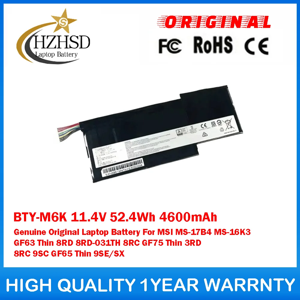 

BTY-M6K 11,4 В, 52,4 Втч, 4600 мАч, аккумулятор для ноутбука MSI MS-17B4 MS-16K3 GF63 Thin 8RD 8RD-031TH 8RC GF75 Thin 3RD 8RC 9SC GF65 Thin