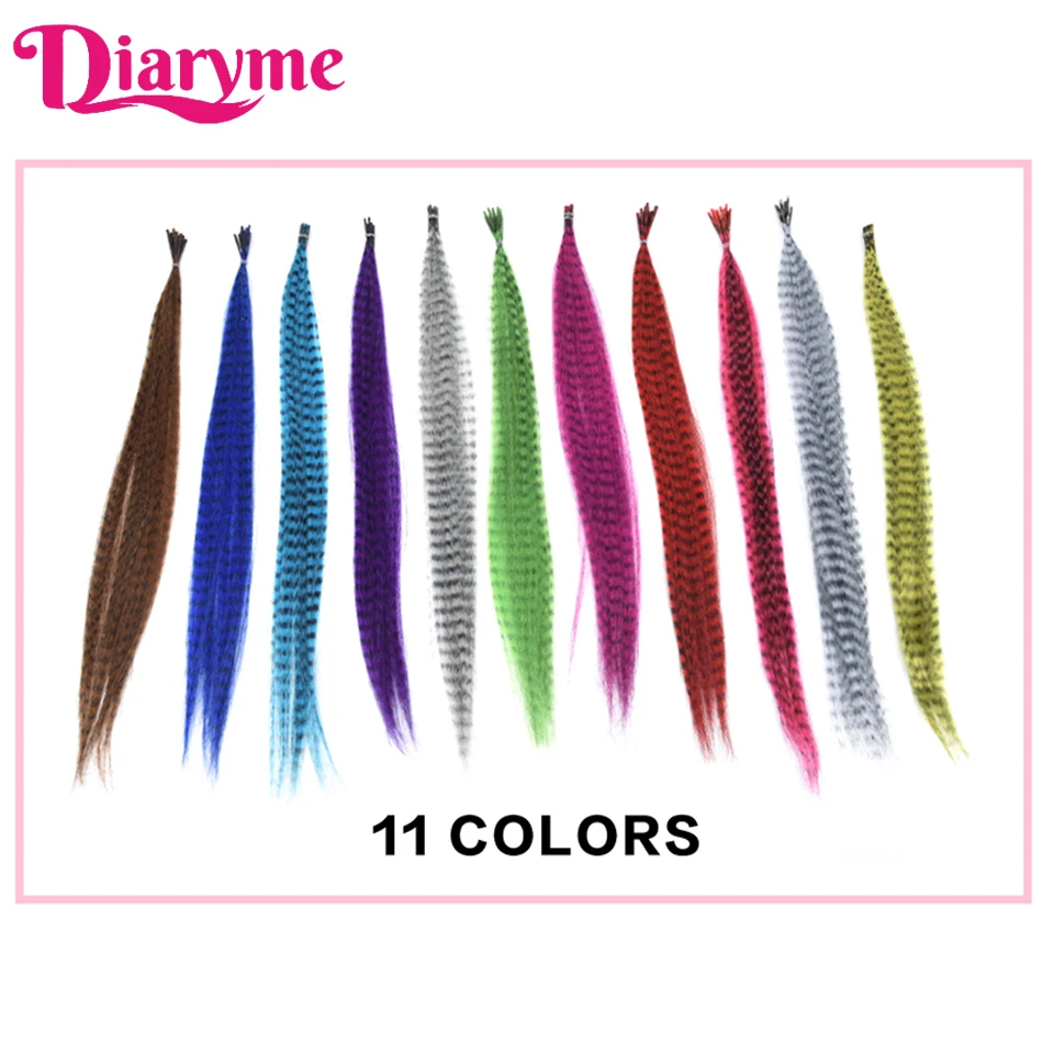 Synthetic Colorful Feather Hair Extension 10 Strands/Pack Hair Feathers Extensions For Women Zebra Line Feather Wig Accessories