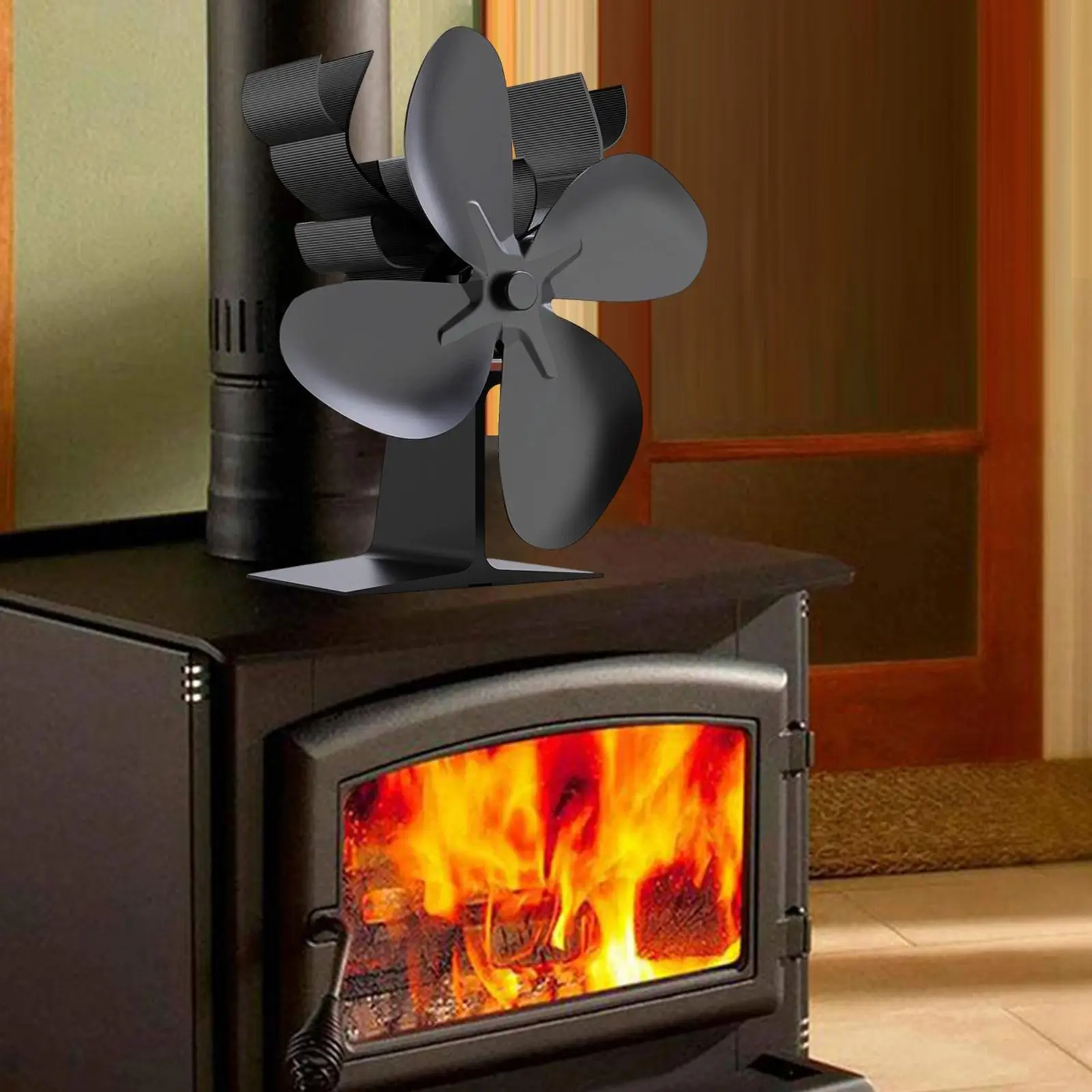 

Christmas Wood Burning Stove Fan Fireplace Fan, Heat Powered Multifunctional 7x3.5x7inch Energy Saving 4 Blade Aluminum Alloy