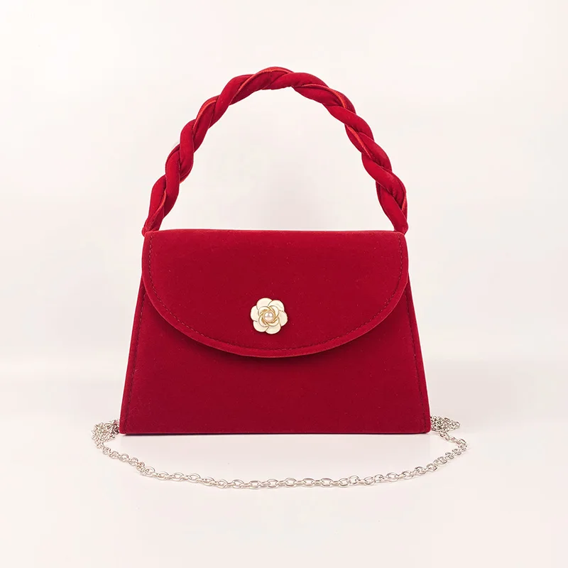 Red Retro Premium Wedding Bag Bridal Bag New Camellia Tote Bag Fashion One Shoulder Cross-body Bag Bag