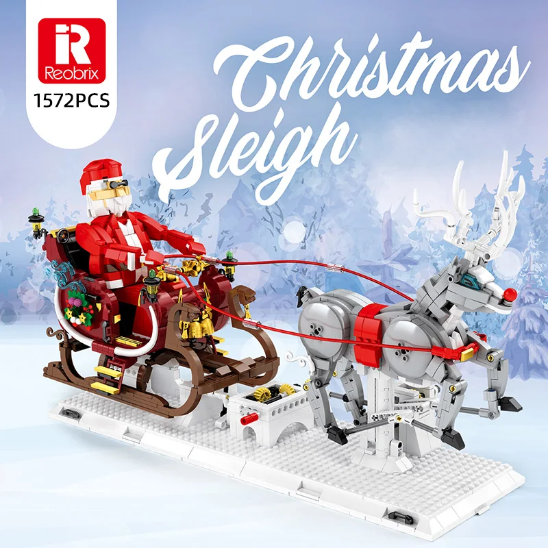 Reobrix 1573PCS Christmas Gift Craft Santa Claus Elk Sledge Models DIY Kit Collectible Display STEM Models Roleplay Child Toys