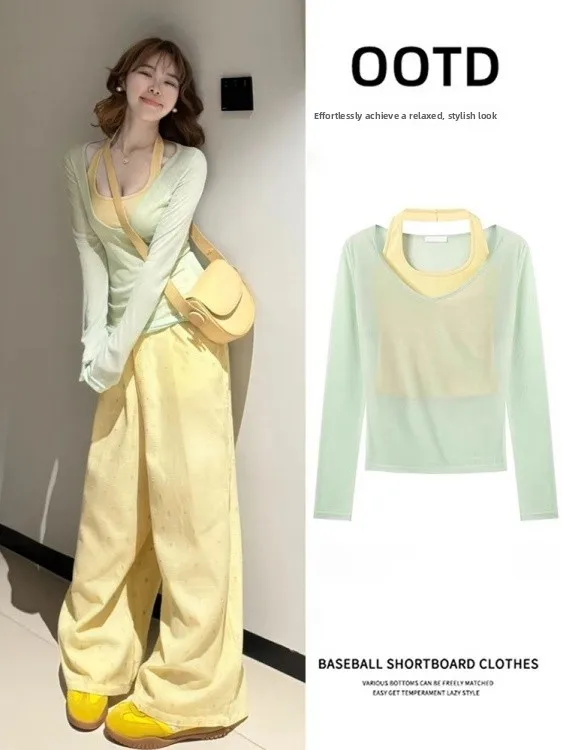 Mint een Lightweight Svel Top And Skirt Set Women's Summer Sun Protection Two-Piece Suit Loose Fit Casual Sle