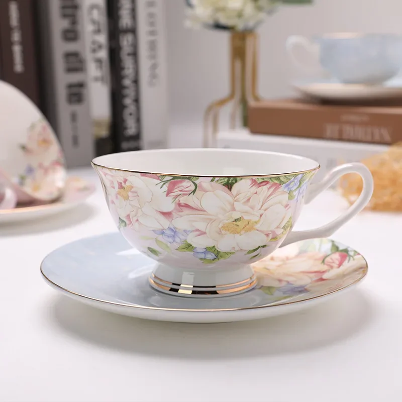 English British Afternoon Tea Cup  Premium Coffee Cups and Plates Home Office Cafe Ceramic Coffee Mug Bone Porcelain Cup