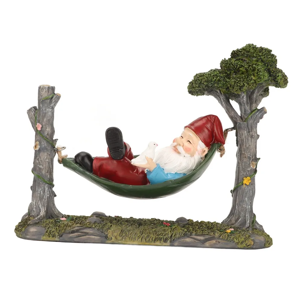 Resin Hammock Gnome Statue Hanging Green Outdoor Gnome Decoration Dwarf Figurine Garden Gnome Figurine Yard Lawn Porch