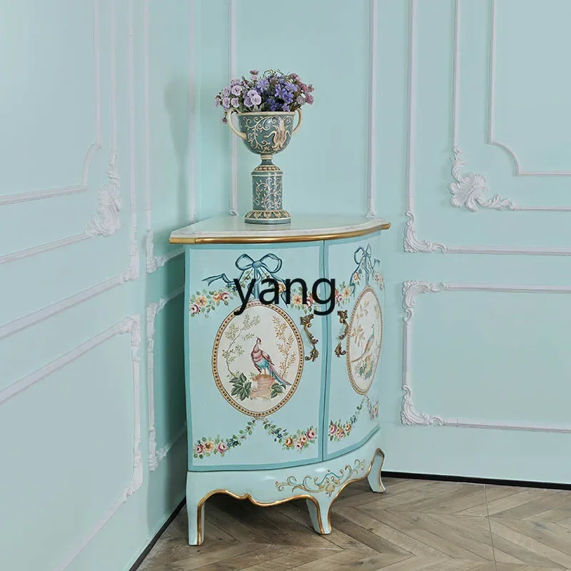 LMM  American luxury solid wood hand-painted blue triangular side cabinet foyer entrance cabinet