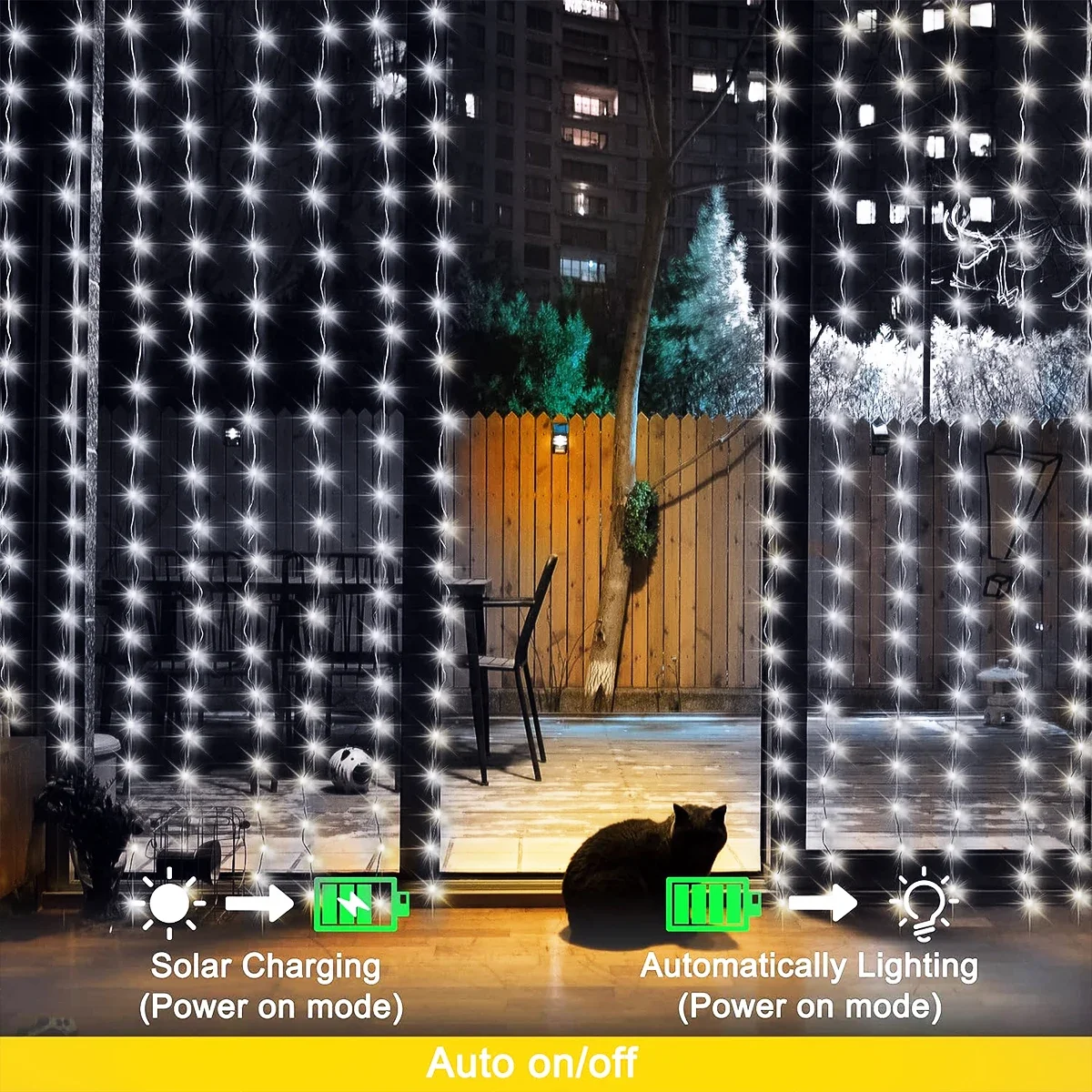 1pc Solar Curtain String Lights Outdoor Fairy Lights Solar Powered Twinkle String Lights 8 Modes For Home Garden Patio Decor